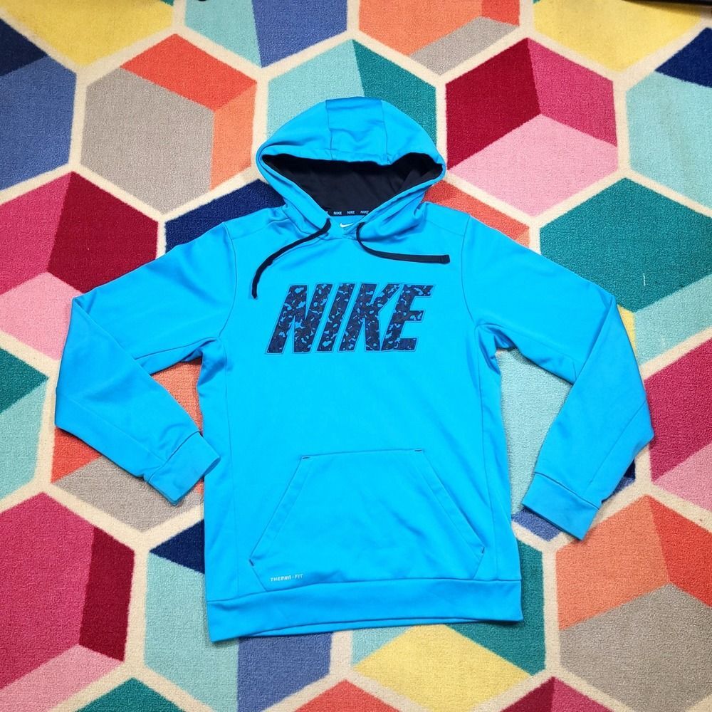 Nike Therma Fit Blue Athletic Hoodie Athletic Workout Training Pullover